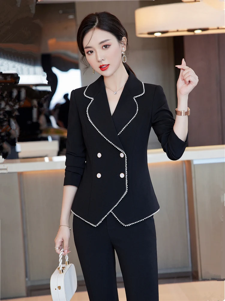 Women Fashion Blazer Pants Sets suit Office Formal Blazers Ladies Work Wear Jackets Coat Slim Nail Bead Blazer Black sets
Women Fashion Blazer Pants Sets suit Office Formal Blazers Ladies Work Wear Jackets Coat Slim Nail Bead Blazer Black sets