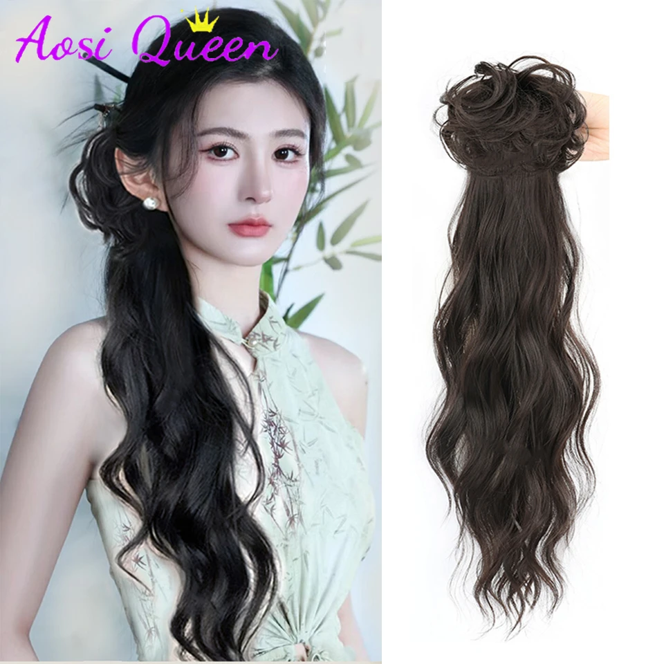 

AOSI New Chinese Style Claw Clip Long Curly Ponytail Natural Fluffy Can Be Tied Ancient Style Hanfu Cheongsam Ponytail Wig