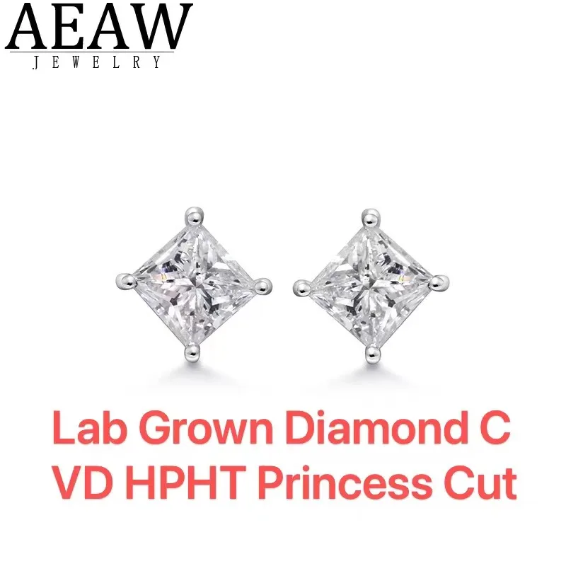 

0.4ct each total 0.8Ctw Princess Cut CVD HPHT Lab Created Diamond DEF Color VS-VVS Women's Stud Earring 14K Yellow Gold NO IGI