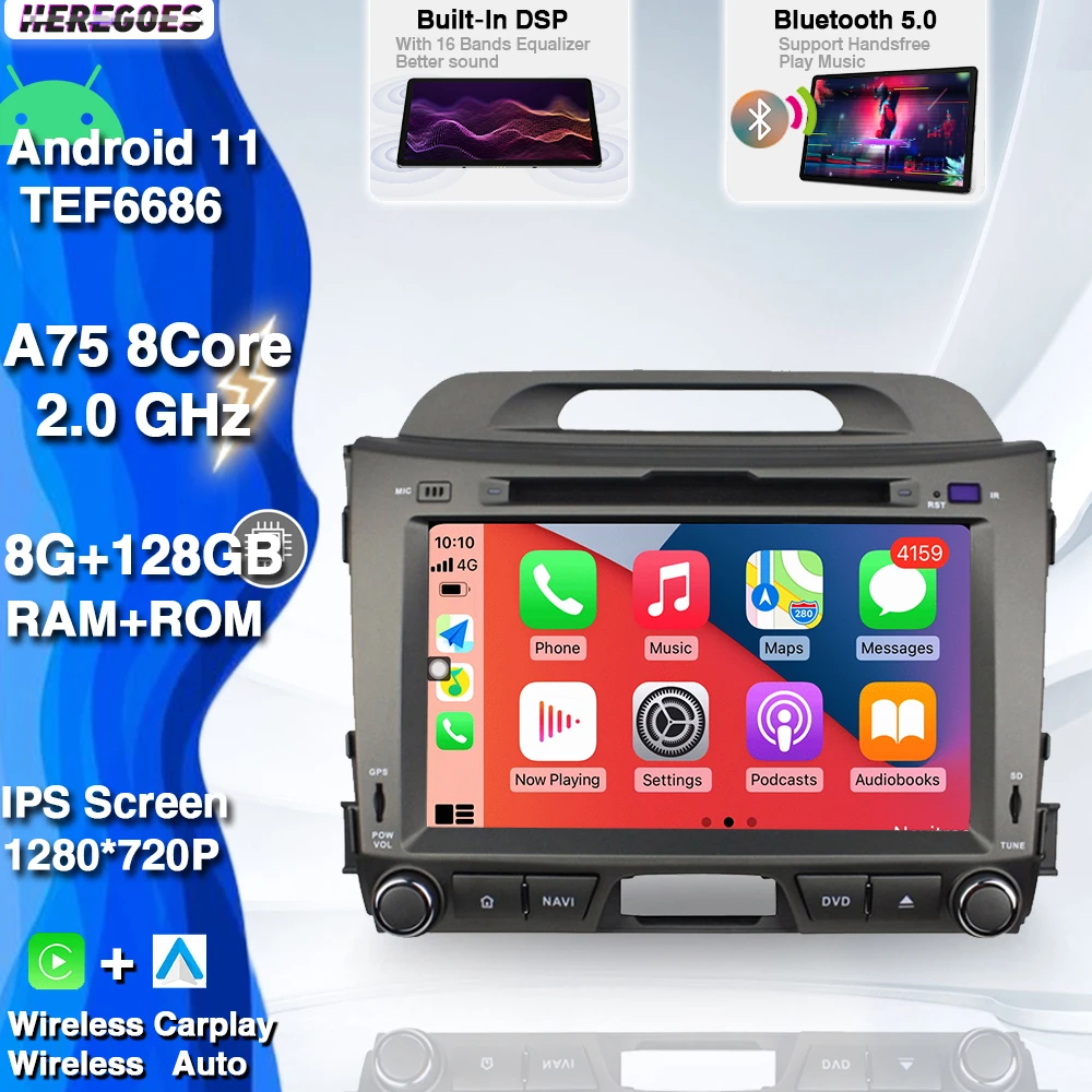 Carplay 8" PX6 Android 11.0 Car DVD Player Autoradio 8+128GB 1280*720 Navigation GPS Radio Stereo For KIA Sportage 2010-2016 DSP
Carplay 8" PX6 Android 11.0 Car DVD Player Autoradio 8+128GB 1280*720 Navigation GPS Radio Stereo For KIA Sportage 2010-2016 DSP