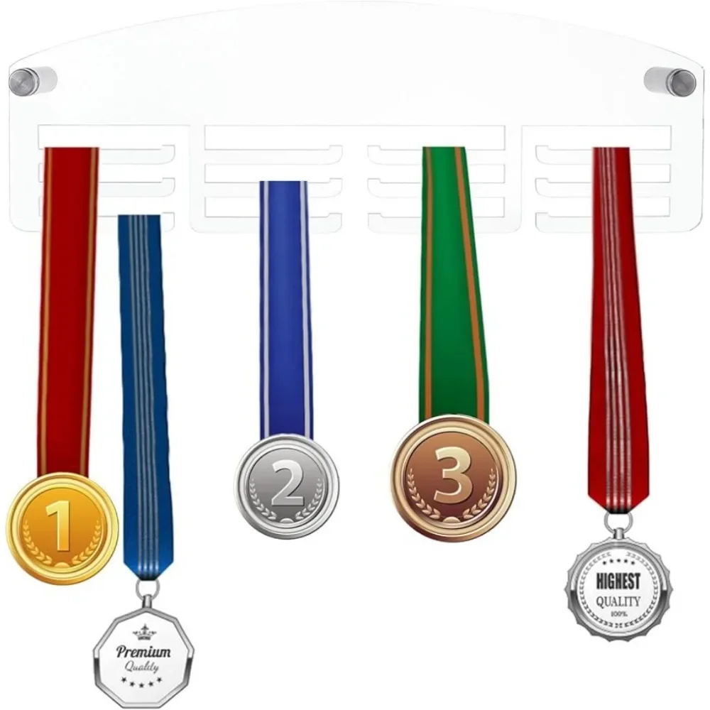 

12 Hooks Acrylic Medal Holder 12Inch/30cm Clear Medals Display Hanger Wall Mount Medals Display Rack Easy to Install for Runners