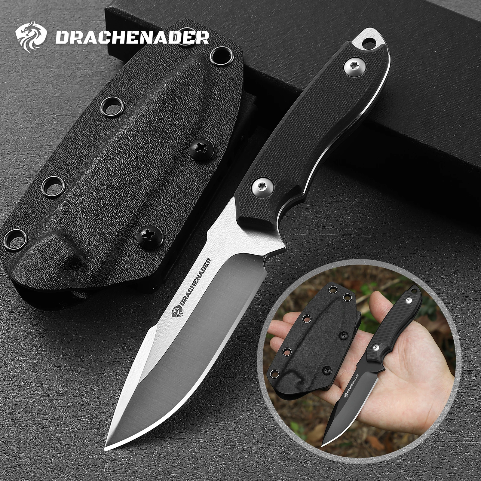 

D2 Steel Tactical Knife, Survival Hunting Knife With Kydex Sheath, G10 Handle Full Tang, EDC Outdoor Camping Fixed Blade Knives