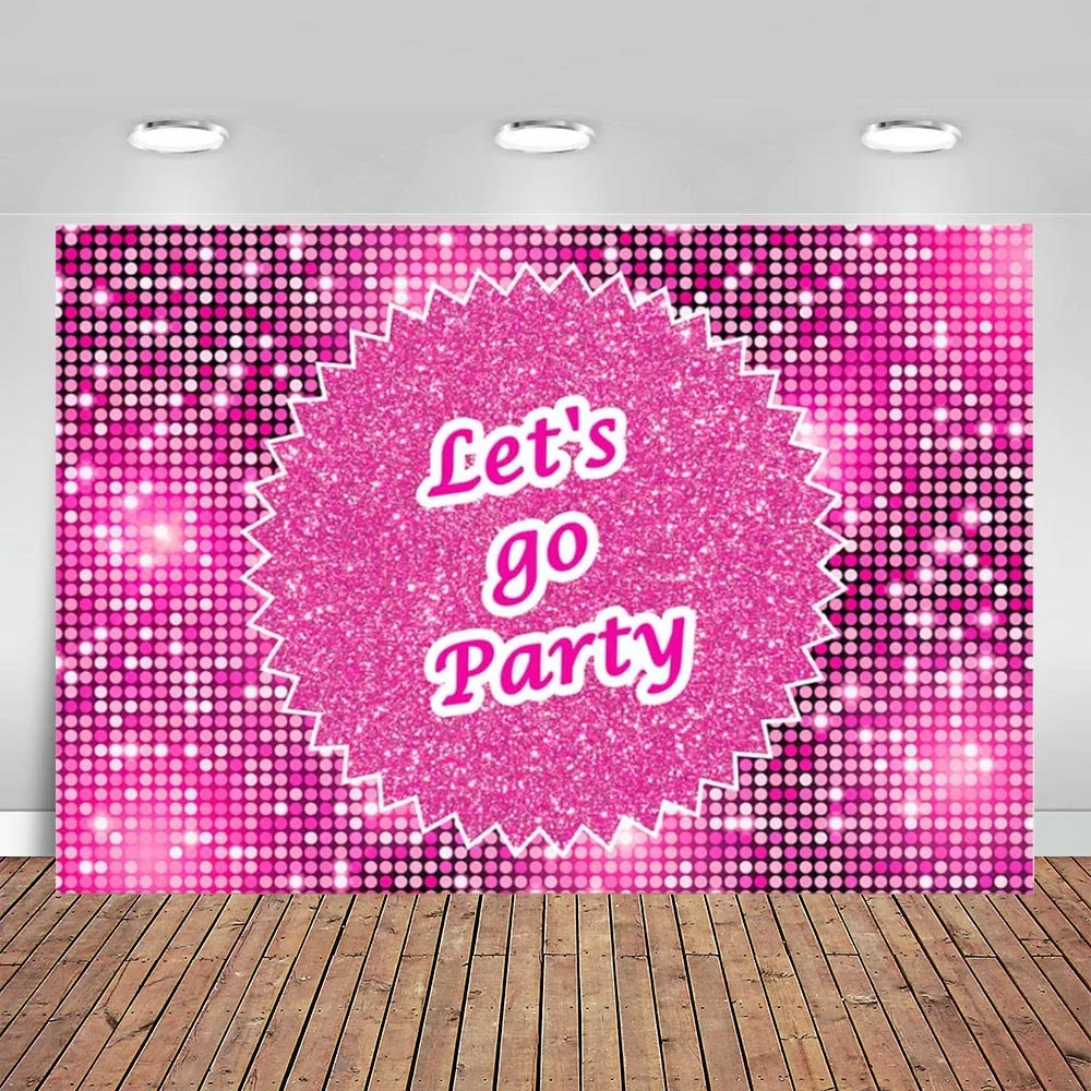 

Pink Let's Go Party Backdrop Glitter Girl Birthday Party Shinning Sequin Wall Panels Shimmer Wall Photography Background