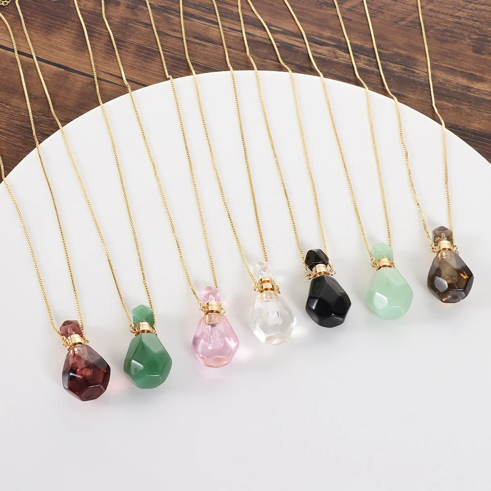 Natural Stone Perfume Bottle Necklace Amethysts Quartz Water Drop Pendant Necklace Crystal Essential Oil Diffuser Vial Jewelry
Natural Stone Perfume Bottle Necklace Amethysts Quartz Water Drop Pendant Necklace Crystal Essential Oil Diffuser Vial Jewelry