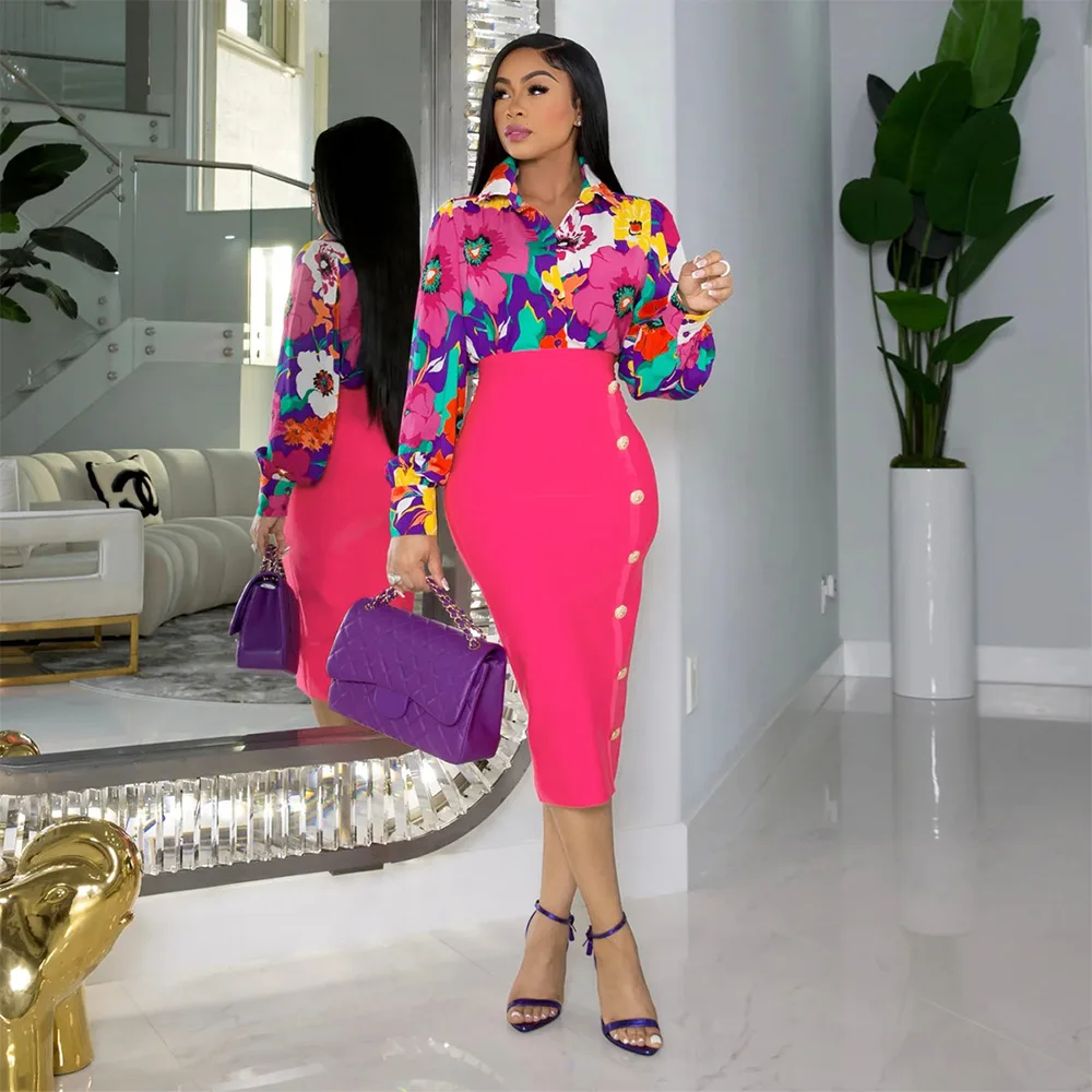 Spring Summer Women Midi Bodycon Skirt Suit Print Long Sleeve Shirts Matching High Waist Skirt Elegant Office Vintage Dress Set
Spring Summer Women Midi Bodycon Skirt Suit Print Long Sleeve Shirts Matching High Waist Skirt Elegant Office Vintage Dress Set