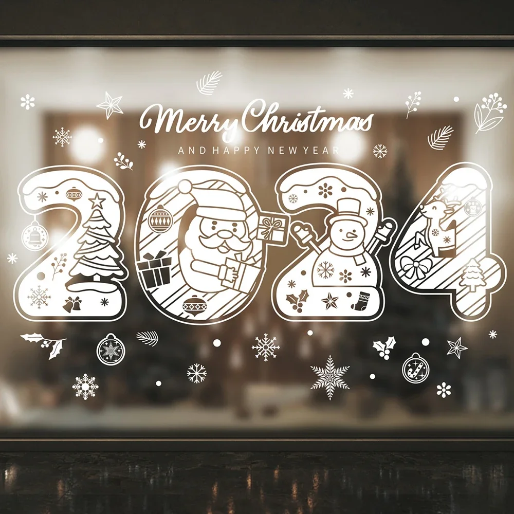 

1Set Santa Claus Snowman Elk Window Stickers Snowflake Electrostatic Wall Sticker 2024 Christmas Decoration For Home New Year