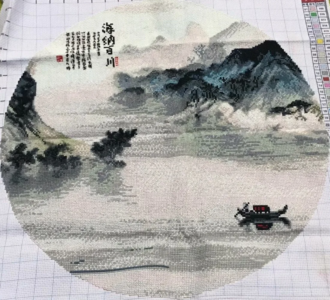 

[finished product] Hand embroidered cross stitch. [finished product] Haina Baichuan Circular New Chinese Style 68 * 68cm