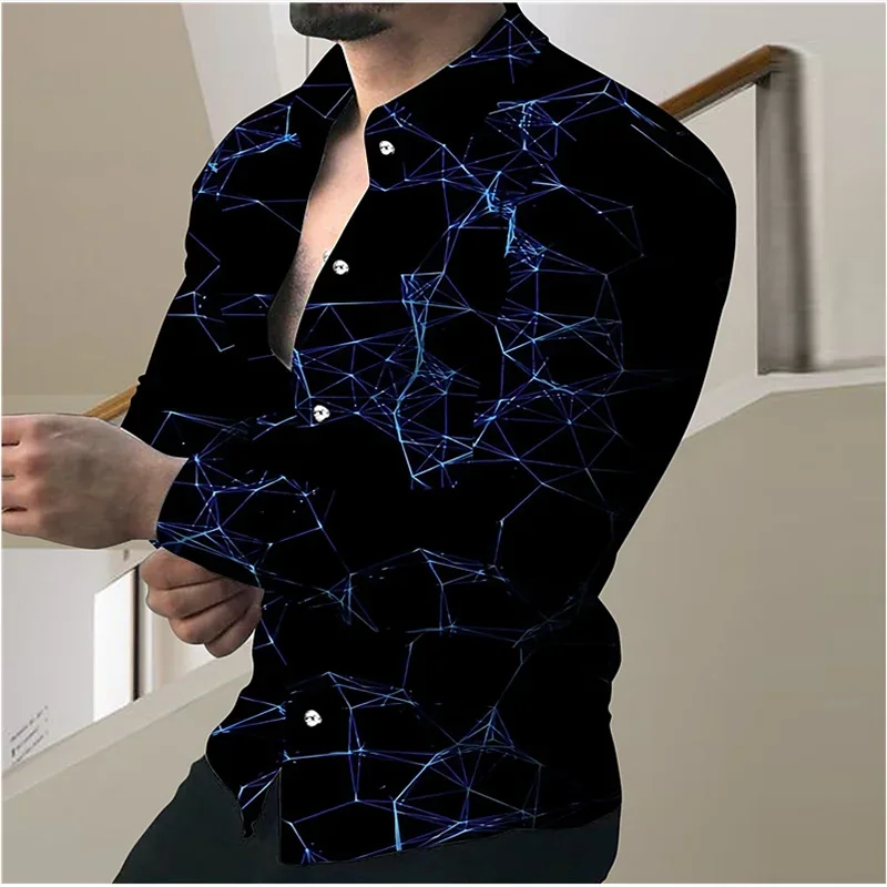 

2023 Men's Shirt Three-Dimensional Line 3D Printing Shirt Casual Daily Long Sleeve Button Lapel Clothing Fashion Design Simple