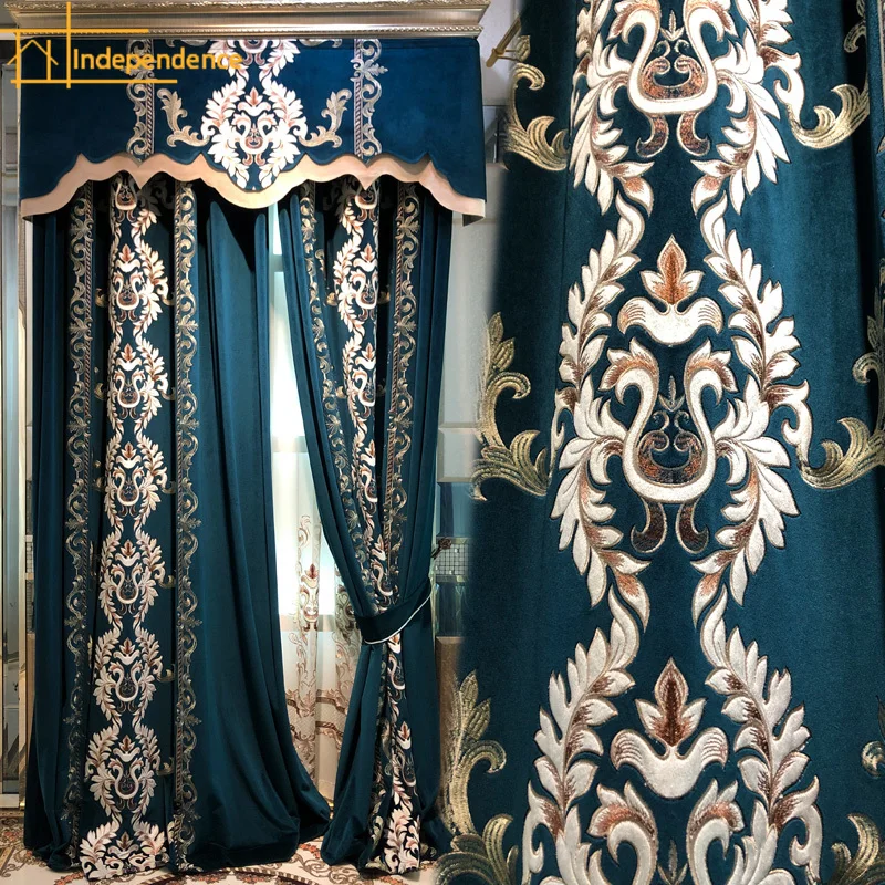 European Blue Flannelette Embroidered Window Curtains for Living Room Bedroom Villa French Window High Window Customized
European Blue Flannelette Embroidered Window Curtains for Living Room Bedroom Villa French Window High Window Customized