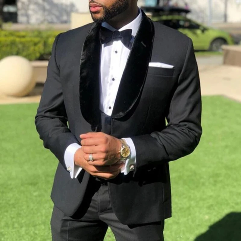 Black Men Suits Blazer Shawl Lapel Single Breasetd Elegant Clothing Skinny Full Set Luxury Wedding 3 Piece Jacket Pants Vest 
Black Men Suits Blazer Shawl Lapel Single Breasetd Elegant Clothing Skinny Full Set Luxury Wedding 3 Piece Jacket Pants Vest