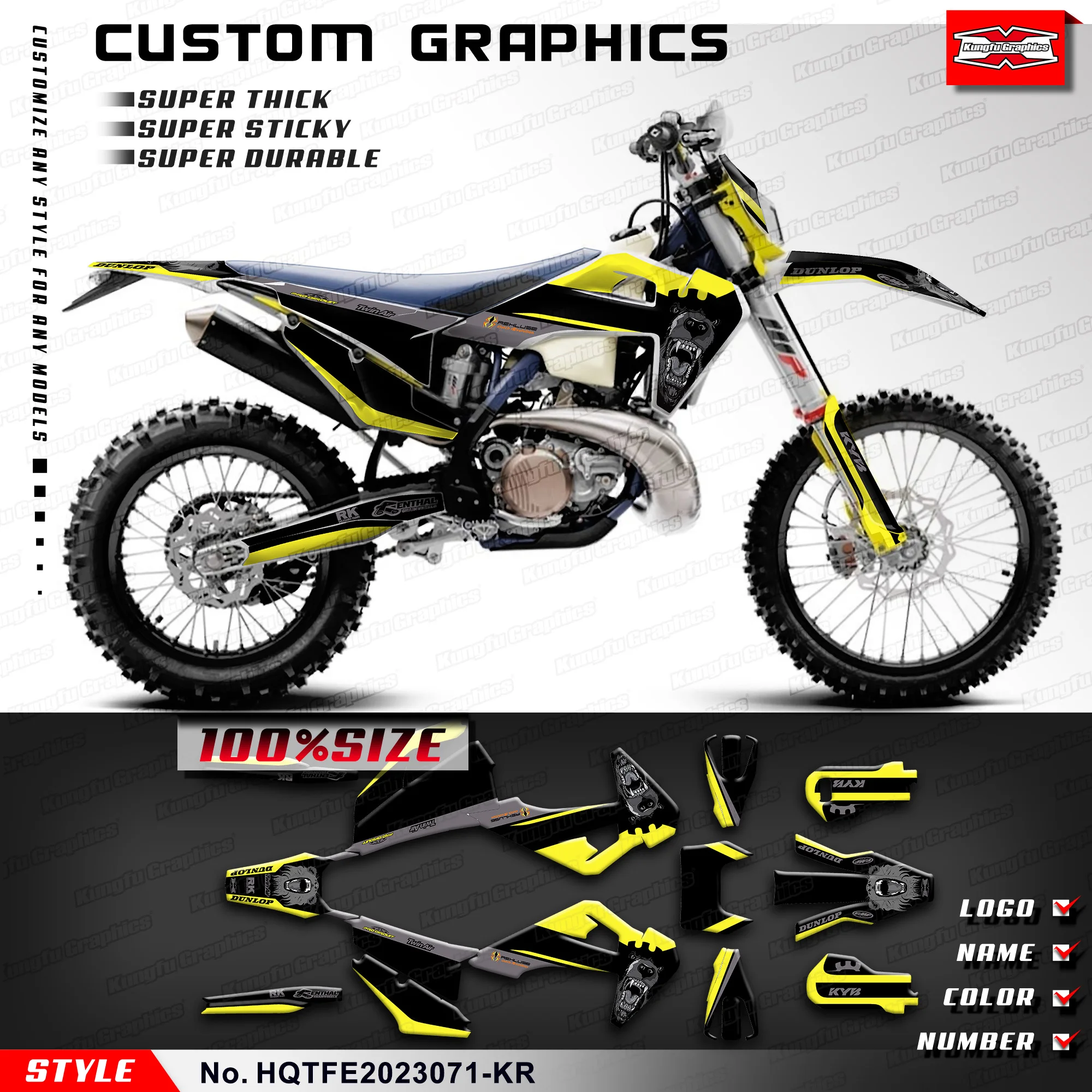 KUNGFU графические наклейки, полные клейкие наклейки для Husqvarna TE FE TC FC TX FX FS 2019-2023, HQTFE2023071-KR
KUNGFU графические наклейки, полные клейкие наклейки для Husqvarna TE FE TC FC TX FX FS 2019-2023, HQTFE2023071-KR