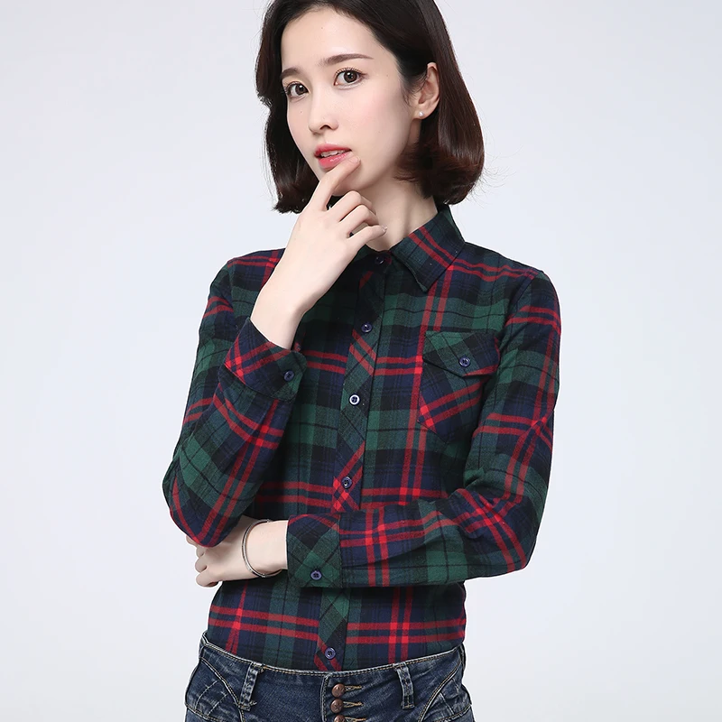 

Brand Women's Plaid Shirts 2024 New Ladies Cotton Casual Checked Tops Fresh College Style Shirt Lady Long Sleeve Blouse Clothes