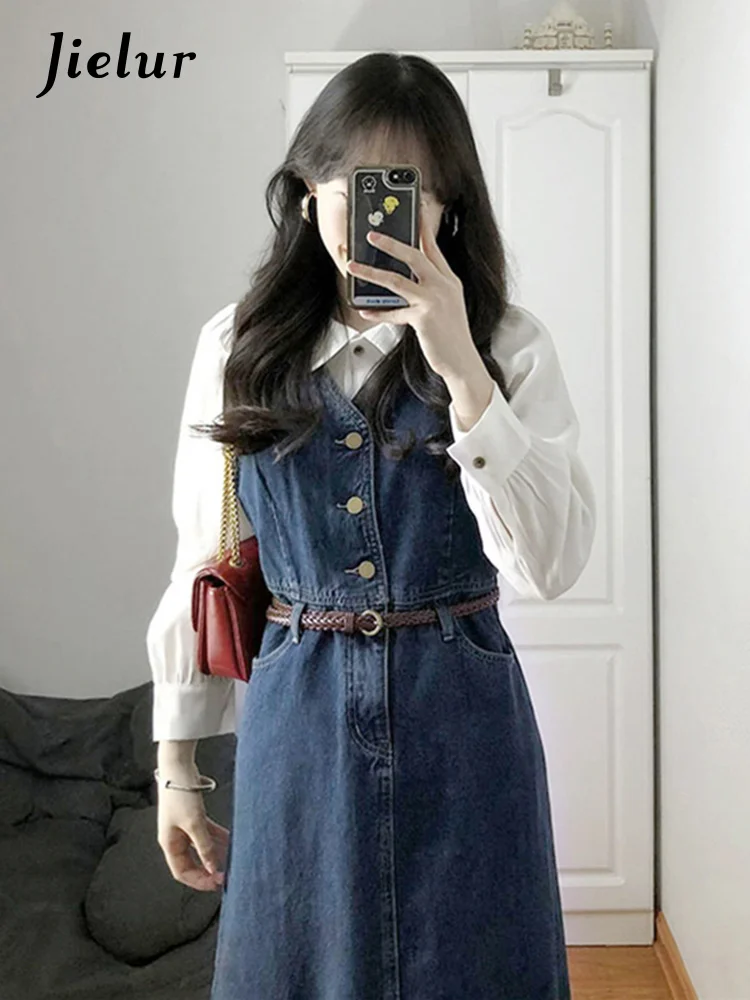 New French Vintage Denim Dress Female Two-piece Casual Loose Street Basic Women Dress Fashion Chicly V-neck Dress Woman
New French Vintage Denim Dress Female Two-piece Casual Loose Street Basic Women Dress Fashion Chicly V-neck Dress Woman