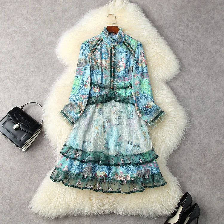 European and American women's wear spring 2022 new Long sleeve collar Fashion lace patchwork print blue fishtail dress
European and American women's wear spring 2022 new Long sleeve collar Fashion lace patchwork print blue fishtail dress