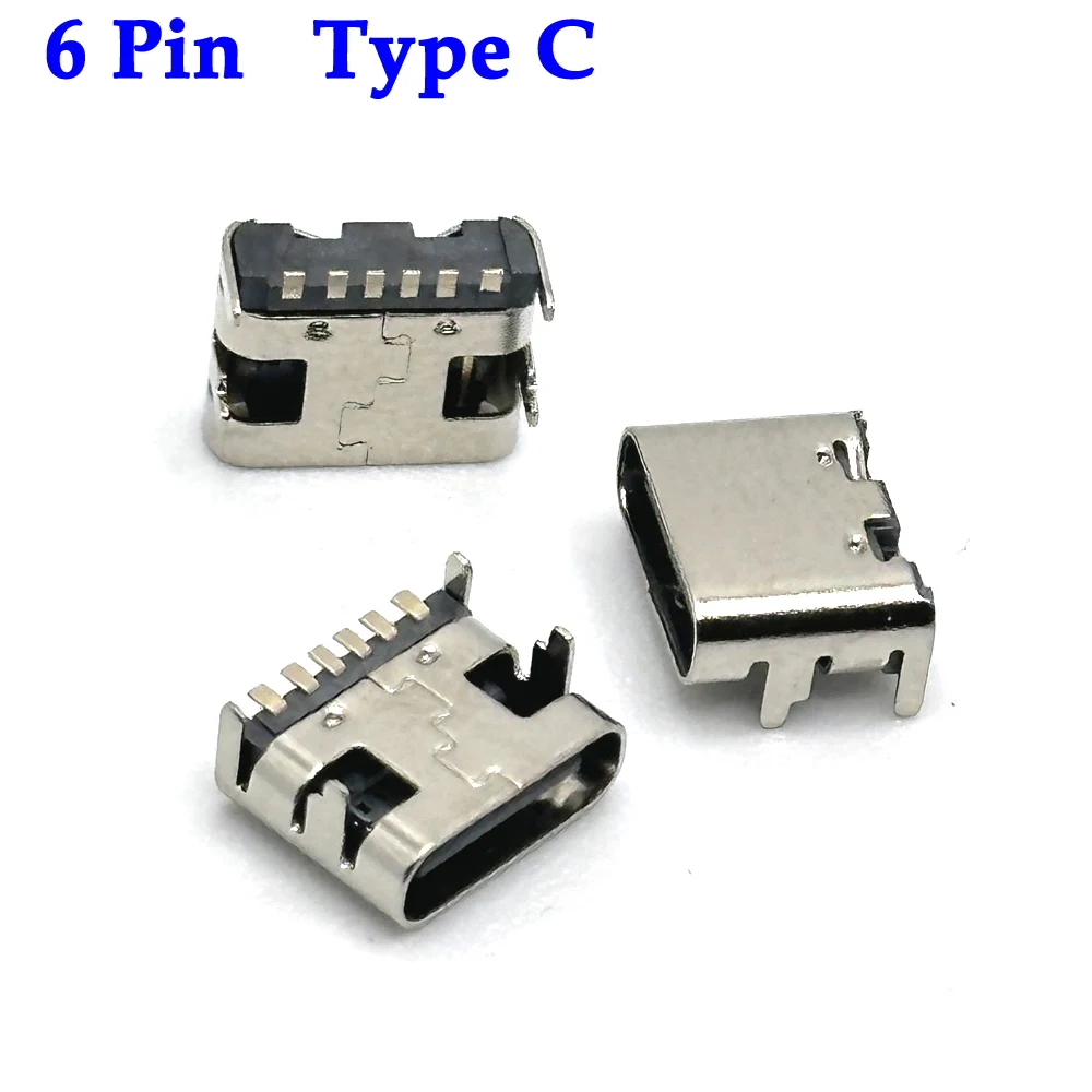 

1/20pcs 6 Pin SMT Socket Connector Micro USB Type C 3.1 Female Placement SMD DIP For PCB design DIY high current charging