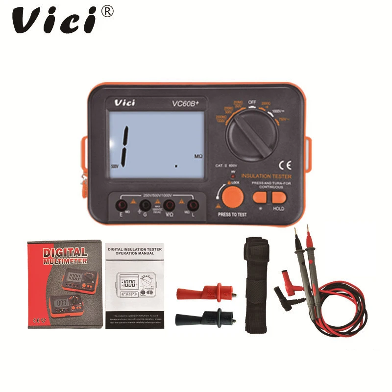 

VICI VC60B+ Insulation Resistance Tester LCD 1000V Megger Insulation 0-2000M Ohm High Voltage Short Circuit Input Alarm Digital