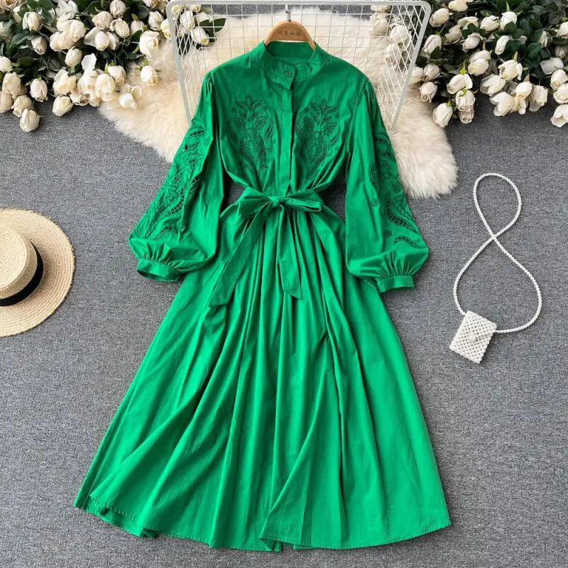 Spring Summer Clothes For Women Korean Fashion Stand Collar Hollowed Out Embroidery Temperament Solid Color Women Dress Elegant
Spring Summer Clothes For Women Korean Fashion Stand Collar Hollowed Out Embroidery Temperament Solid Color Women Dress Elegant