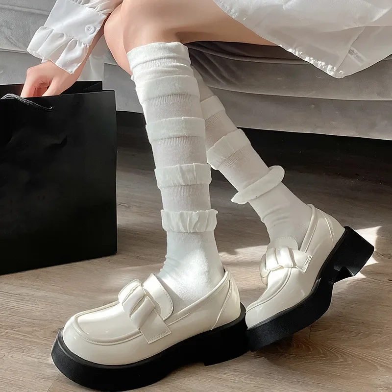 Длинные чулки JK Lolita, женские кружевные Гольфы с оборками в Стиле Лолита, чулки в японском стиле, милые носки с оборками для девочек