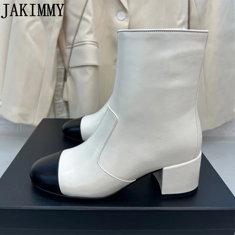 Designer New Genuine Leather Ankle Boots Women Round Toe Chunky Heel Side Zip Short Boots Autumn Fashion Party Motorcycle Boot
Designer New Genuine Leather Ankle Boots Women Round Toe Chunky Heel Side Zip Short Boots Autumn Fashion Party Motorcycle Boot