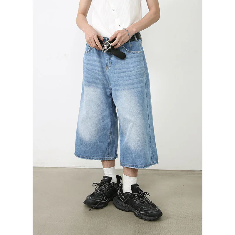 

American Vintage Men High Waist Straight Jeans Women's Casual 2000s Grunge Shorts Baggy Y2K High Street Washed Denim Trouser