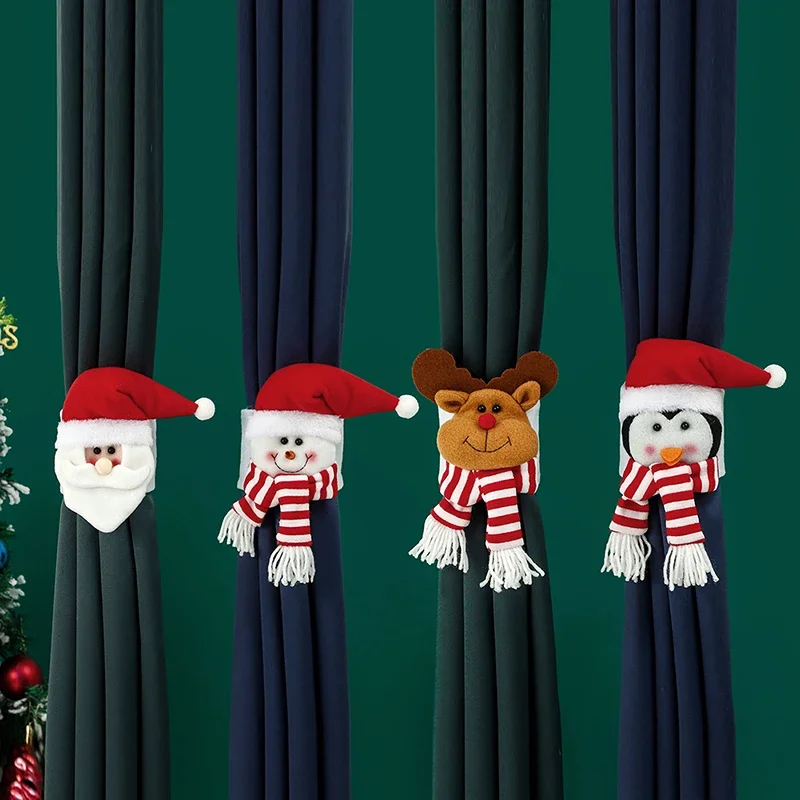 

4 PCS Christmas Toy Curtains Tieback Buckle Cartoon Elk Holder Nursery Bedroom Decor for Home Creative Santa Claus Snowman Moose