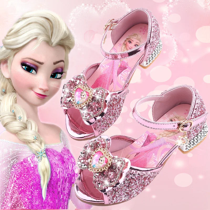 

New Girls Sandals Frozen 2 Elsa Princess Shoes Little Girls Crystal Shoes Children High Heels Party Catwalk Show Shoes
