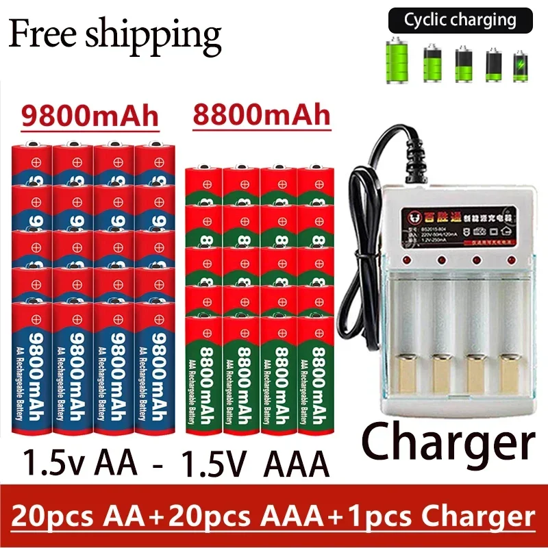 Rechargeable Battery 1.5V AA 9800Mah 1.5V AAA 8800Mah Alkaline with Charger for Computer Clock Radio Video Game Digital Camera
Rechargeable Battery 1.5V AA 9800Mah 1.5V AAA 8800Mah Alkaline with Charger for Computer Clock Radio Video Game Digital Camera