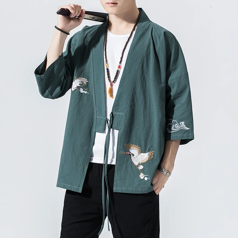 

Crane Embroidery Haori Kimono Harajuku Japanese Style Plus Size Men Samurai Costume Yukata Asian Clothes Cardigan Women Jacket