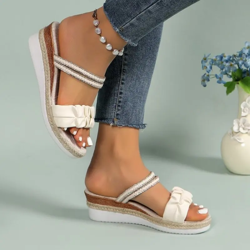 

Wedges Weave Women Slippers Shoes High Heels Beach Summer Sandals Shoes Platform Flip Flops New Fad Slides Zapatillas Plus Size