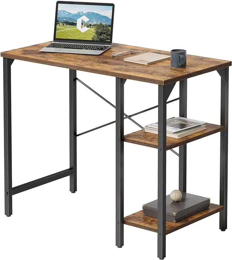 

Маленький компьютерный стол, домашний стол 35 дюймов, 2 стеллажа с левой или правой стороны, учебный стол с доской для хранения, Деревенский коричневый