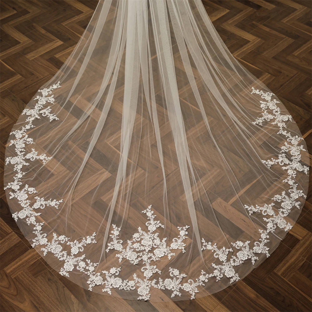 

Appliques Wedding Veil With Comb 1T Lace Long Bridal Veils One Layer
