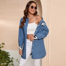 Office Lady Long Sleeve Blouse Casual Patchwork Turn Down Collar Shirts Fashion Single Breasted Long Denim Womens Tops With Belt 
Office Lady Long Sleeve Blouse Casual Patchwork Turn Down Collar Shirts Fashion Single Breasted Long Denim Womens Tops With Belt