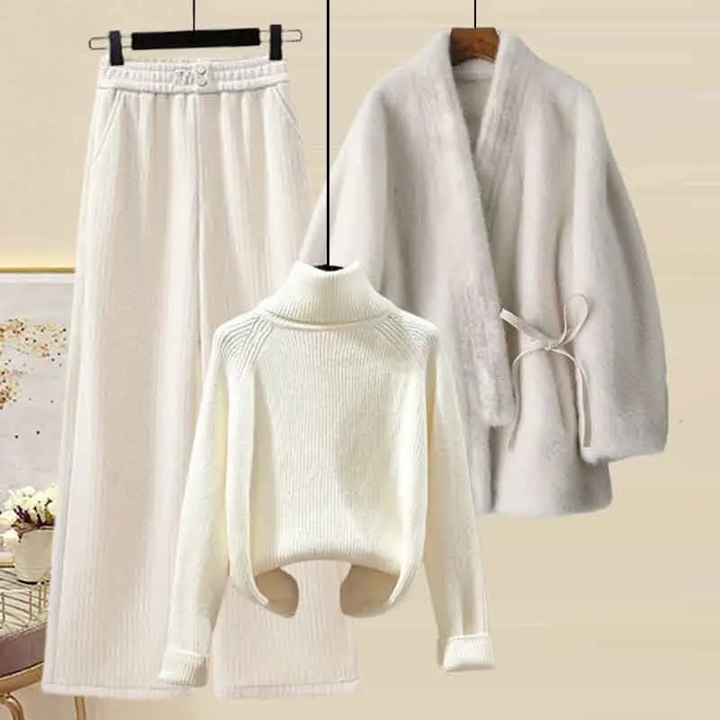 Spring and Autumn New Imitation Mink Plush Fur Coat High Neck Sweater High Waist Wide Leg Casual Pants Three Piece Set
Spring and Autumn New Imitation Mink Plush Fur Coat High Neck Sweater High Waist Wide Leg Casual Pants Three Piece Set