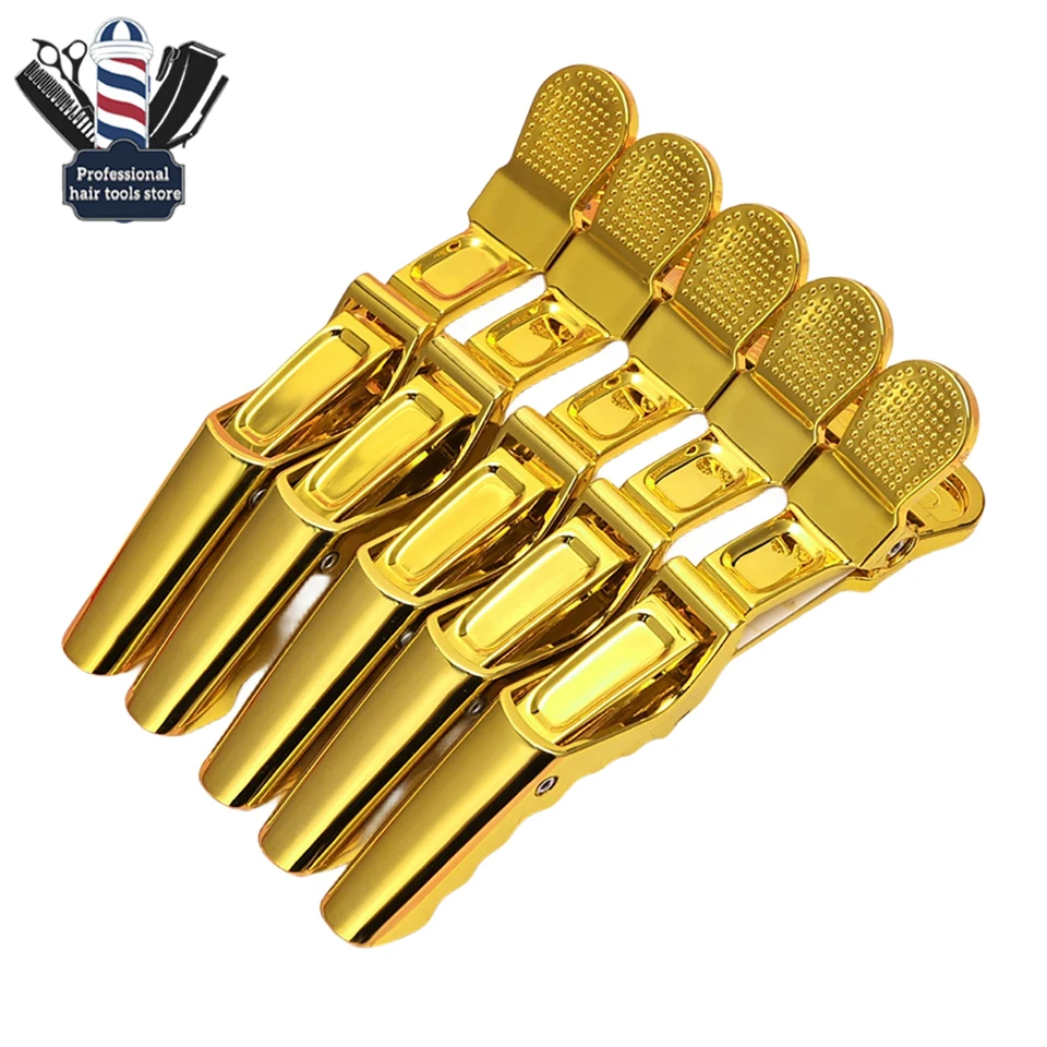 

5pcs/lot Golden Plastic Hair Clip Hairdressing Hairpin Hair Accessories Clamps Claw Section Alligator Clips Barber Styling Tools