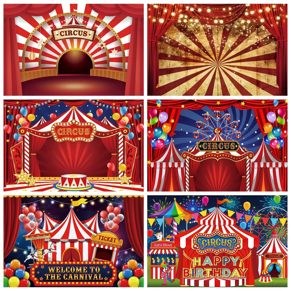 

Circus Carnival Photography Backdrop Baby Birthday Circus Theme Party Balloon Clown Children Portrait Background Photo Studio