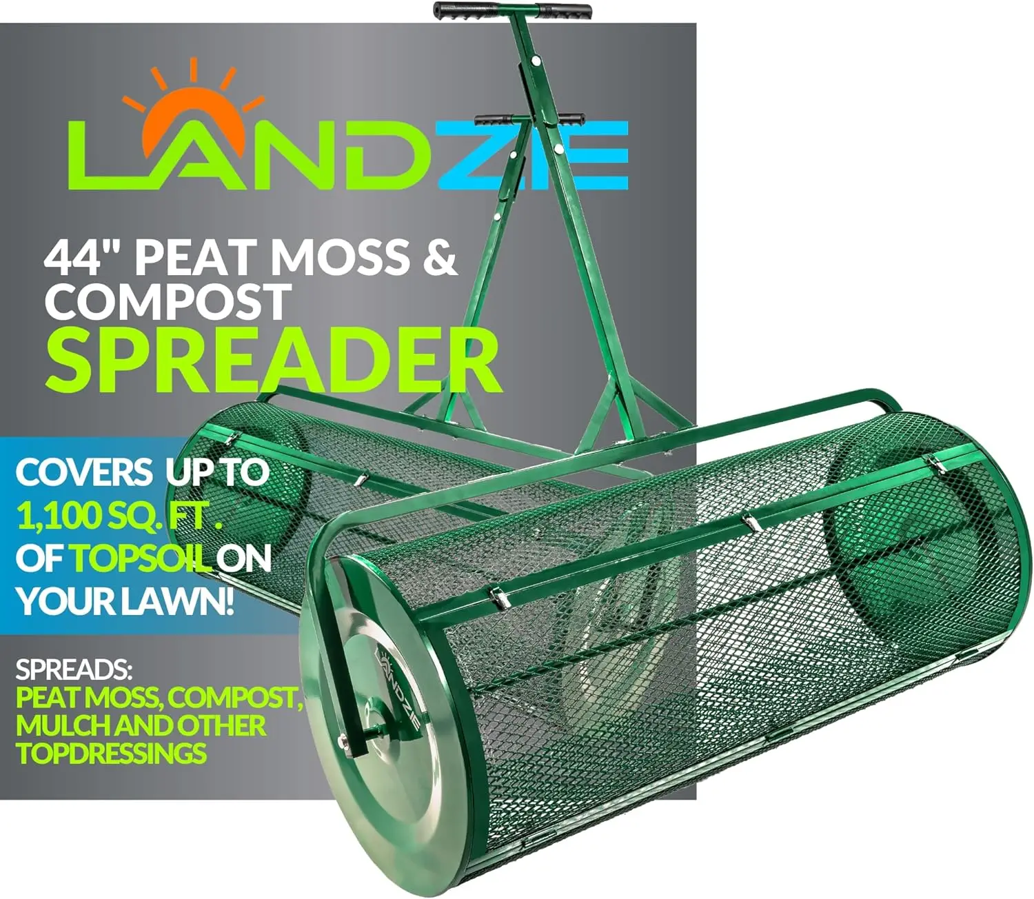 Landzie Lawn & Garden Spreaders - 44 Inch Heavy Duty Metal Mesh Basket Push/Tow Spreader - Compost, Peat Moss
Landzie Lawn & Garden Spreaders - 44 Inch Heavy Duty Metal Mesh Basket Push/Tow Spreader - Compost, Peat Moss