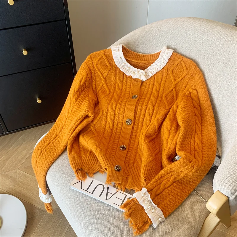 Beaded Lace Round Neck Red Sweater Cardigans Coat Women's Hole Sweater Twists Knitting Oversized Cardigan Top sueter mujer 2024
Beaded Lace Round Neck Red Sweater Cardigans Coat Women's Hole Sweater Twists Knitting Oversized Cardigan Top sueter mujer 2024