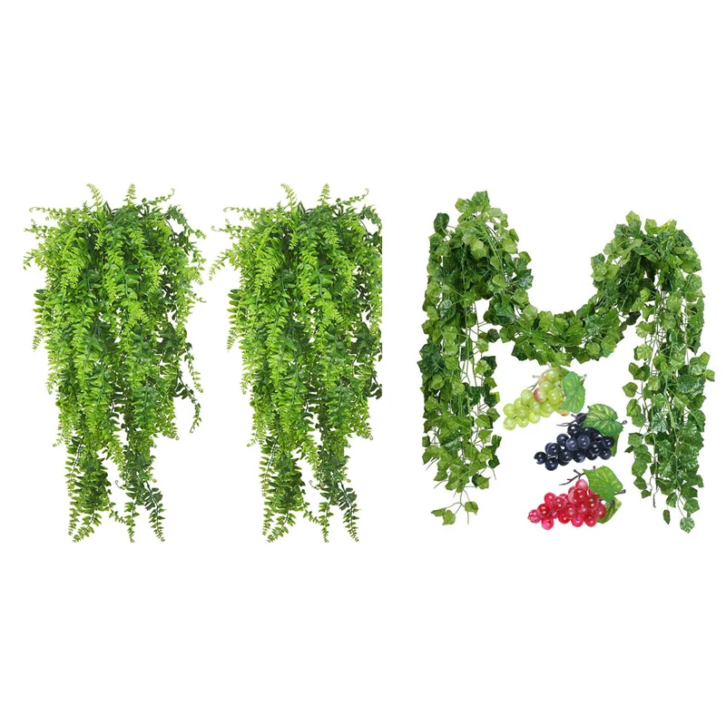 Promotion! 4 PCS Artificial Plants Vines Boston Fern Persian Rattan Greenery & 12 Strands Artificial Fake Grape Vines Ivy Leaves
Promotion! 4 PCS Artificial Plants Vines Boston Fern Persian Rattan Greenery & 12 Strands Artificial Fake Grape Vines Ivy Leaves