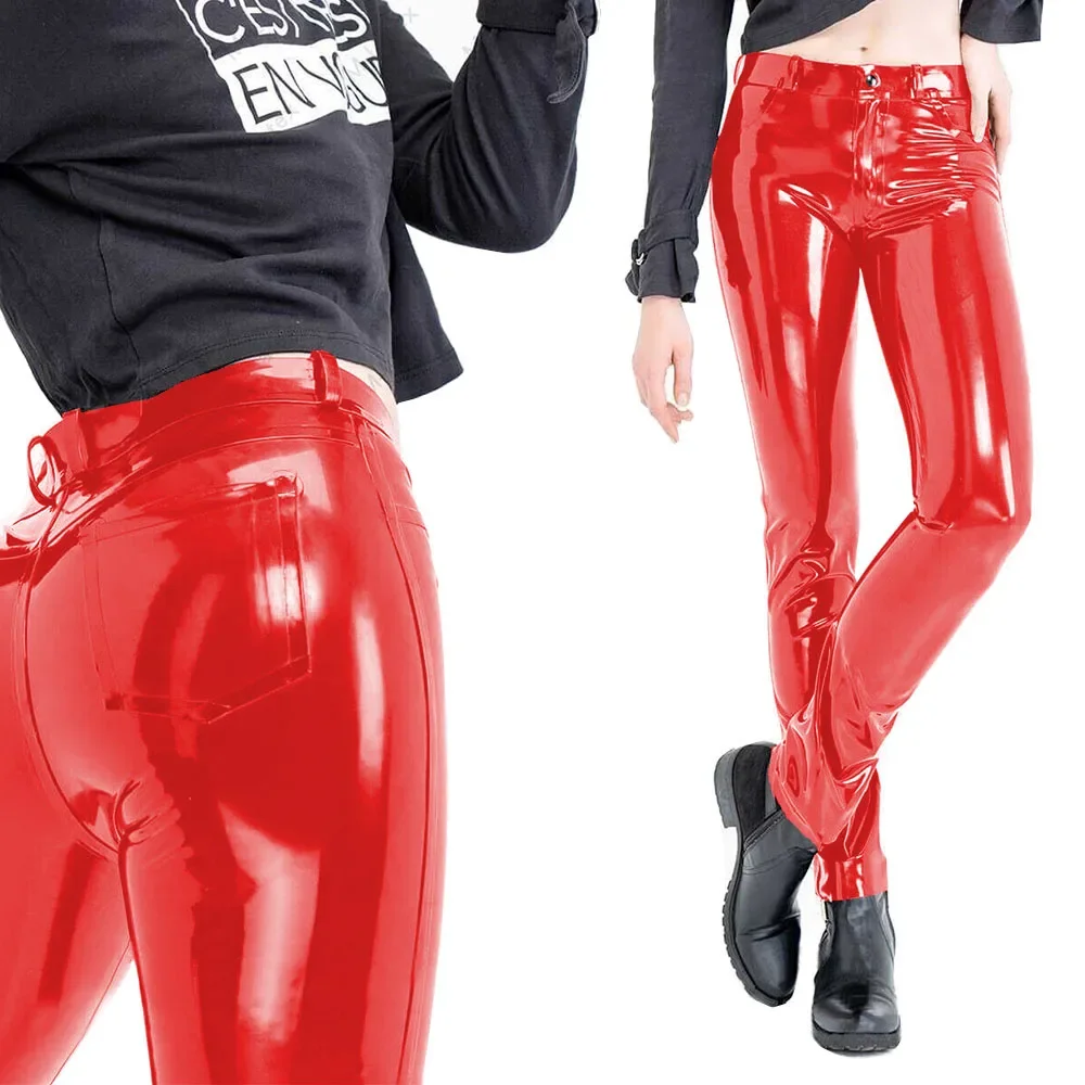 Fashion Women's Slim Fit Pencil Pants Wetlook PVC Leather Long Pants High Waisted Back Pockets Capris Streetwear Women Clothing 60 Sd0a851afccf64bcea95266ae0ab0648bk