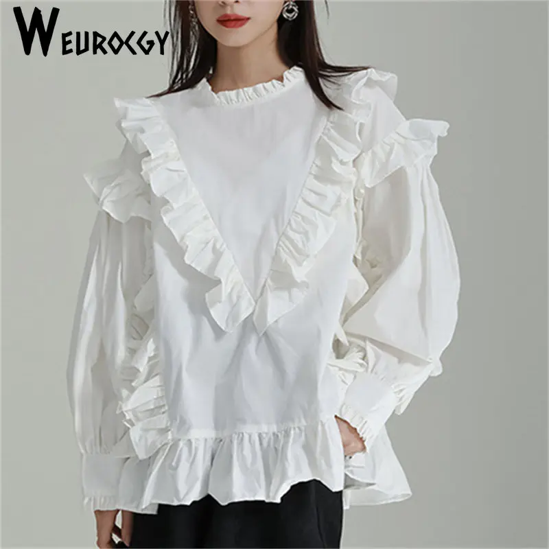 2023 Spring y2k Euro-America Style Turtleneck Wooden Ear Lantern Sleeve Casual Loose Lace Full Solid Women Blouse Streetwear
2023 Spring y2k Euro-America Style Turtleneck Wooden Ear Lantern Sleeve Casual Loose Lace Full Solid Women Blouse Streetwear