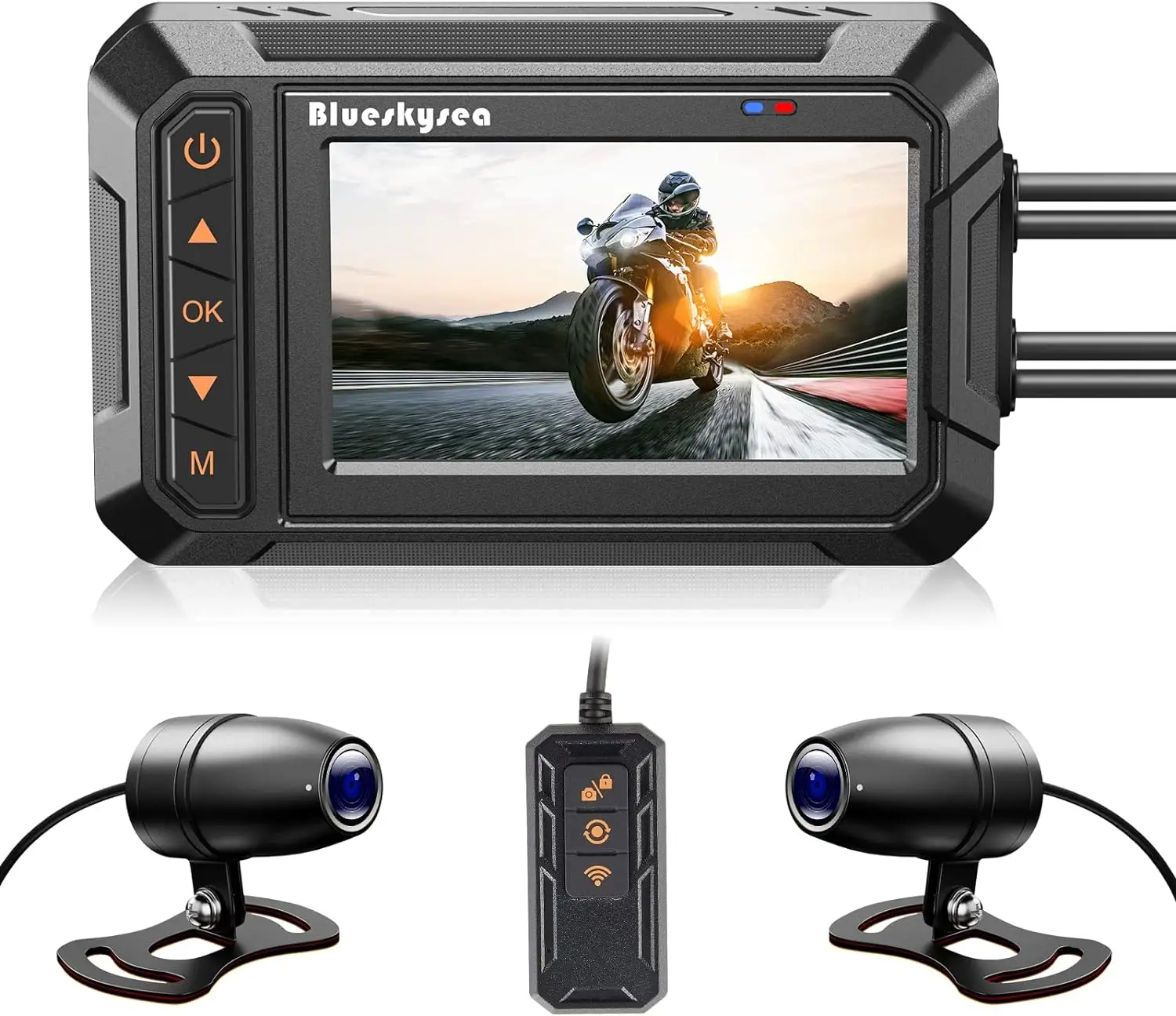 

Motorcycle Dash Cam Camera, Blueskysea B5M 2K 30fps Dual Wide Angle 150° Lens Sportbike Recording DVR with 3'' IPS Screen