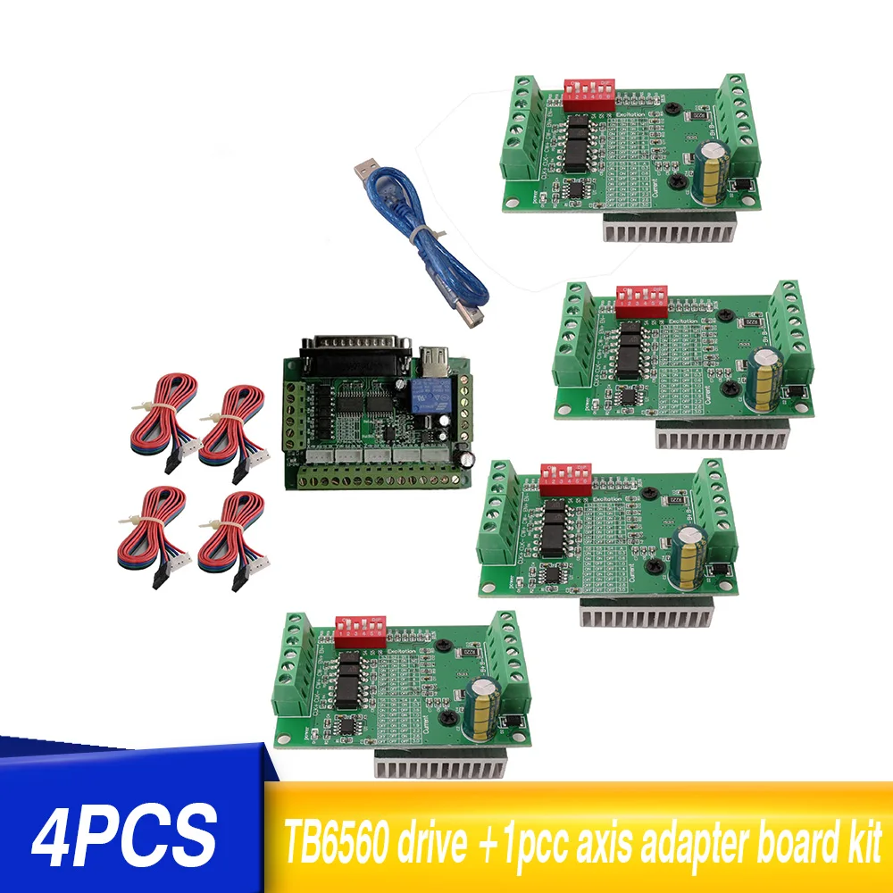 Free shipping 4-axis kit tb6560 drive + one 5-axis adapter board + cable +NEMA17 stepper motor drive controller Kit
Free shipping 4-axis kit tb6560 drive + one 5-axis adapter board + cable +NEMA17 stepper motor drive controller Kit