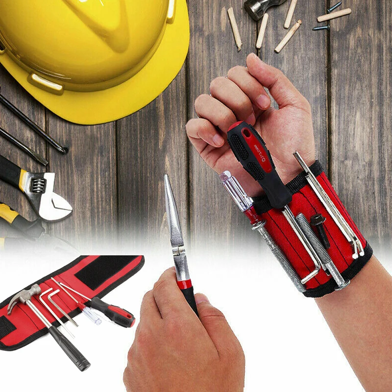 

Magnetic Wristband For Holding Screws Drilling Bits Nails Electrician Wrist Tool Bracelet Belt With Strong Magnets