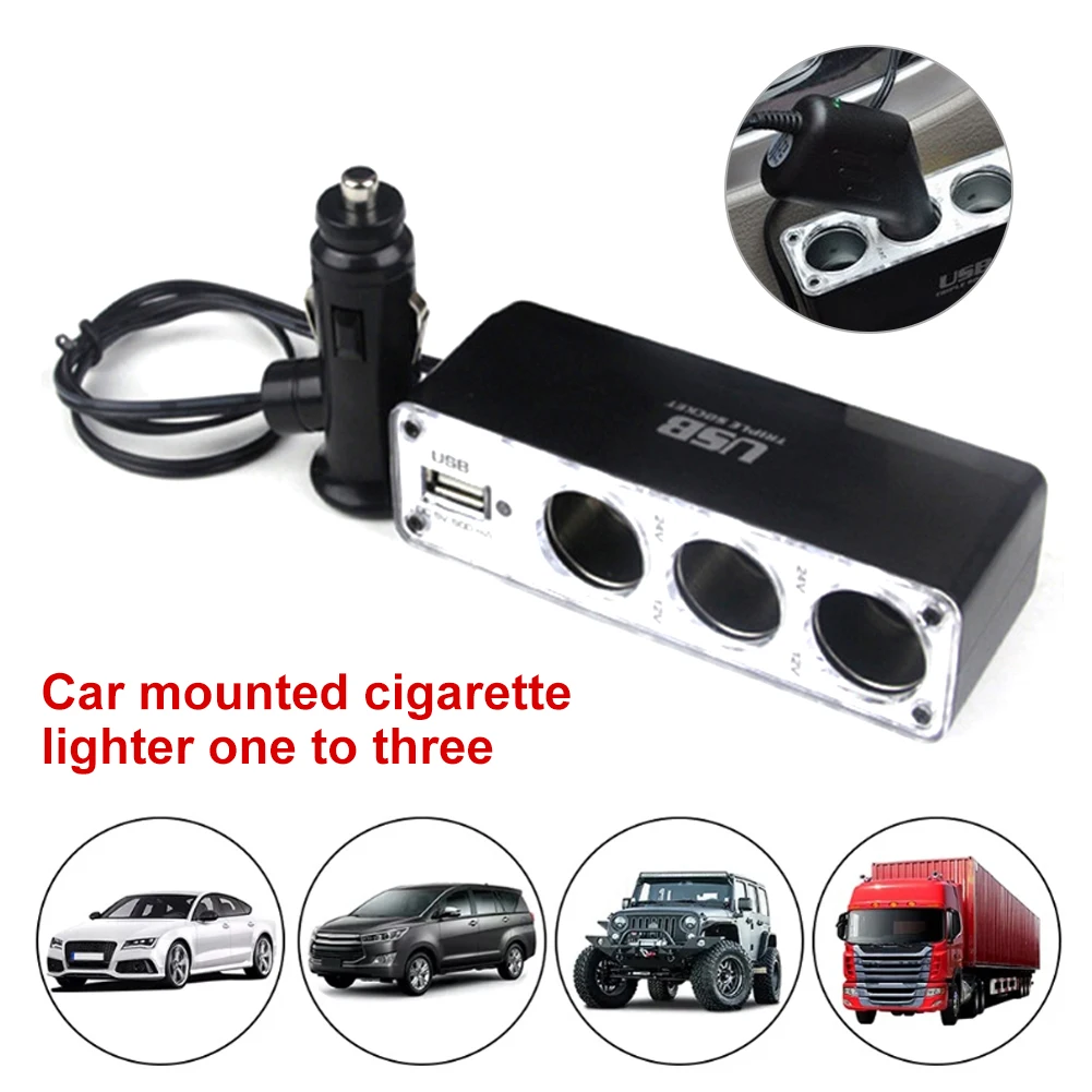 

12V/24V Car Cigarette Lighter Splitter Car Charger 3-Socket+USB Port Plug Car Power DC Outlet Adapter For Phone GPS DVR Accessor