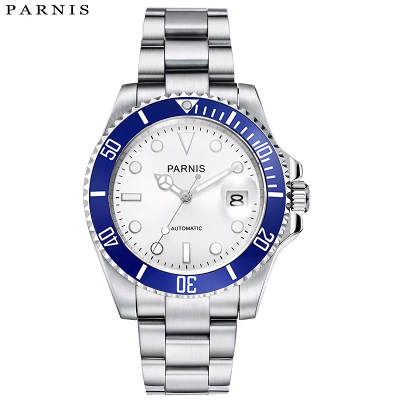 

2024 Luxury Brand Parnis 40mm Blue Bezel Automatic Miyota 8215 Mechanical Men Watch Sapphire Crystal Men's Watches reloj hombre