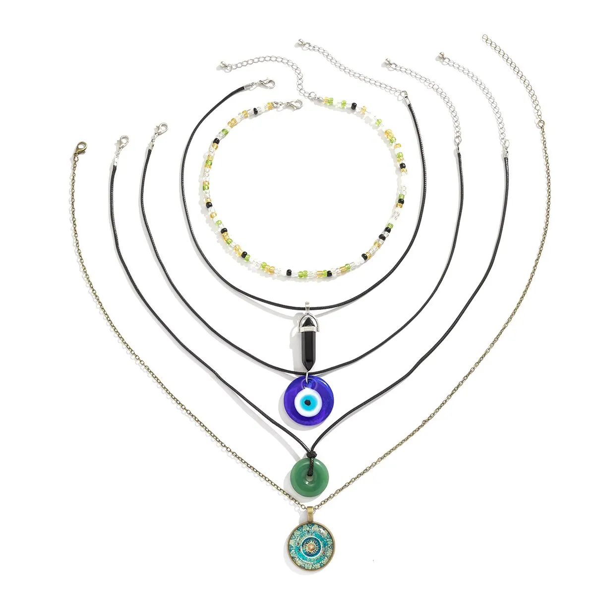 5Pcs Ethnic Peace Buckle Blue Turkish Lucky Eye Pendant Choker Necklace for Women Vintage Stone Leather Wax Thread Chain Jewelry 5 Mallzona 5Pcs Ethnic Peace Buckle Blue Turkish Lucky Eye Pendant Choker Necklace for Women Vintage Stone Leather Wax Thread Chain Jewelry Mallzona