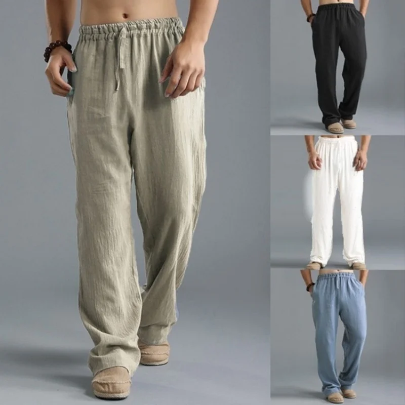 

SIK SILK Men's oversized loose casual pants with elastic waistband tied linen breathable sports pants