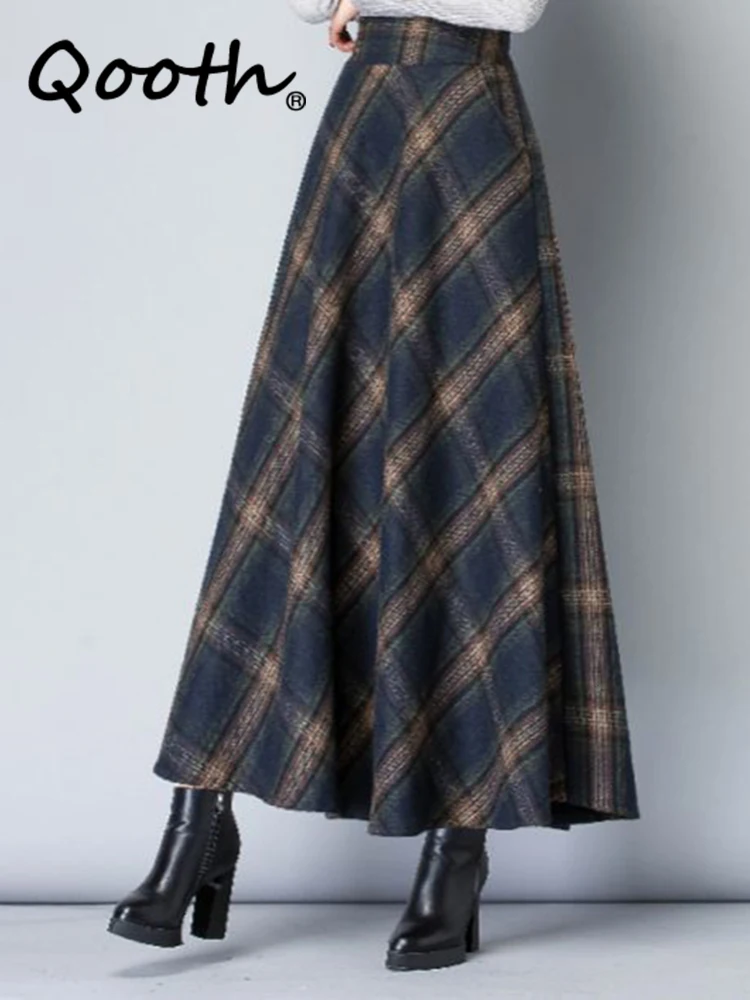 Qooth Women Plaid Woolen Long Umbrella Skirt Elegant All Match A-line Skirt For Autumn Winter QT2279
Qooth Women Plaid Woolen Long Umbrella Skirt Elegant All Match A-line Skirt For Autumn Winter QT2279