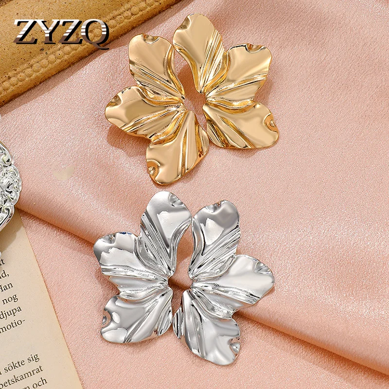 

ZYZQ винтажные креативные серьги-гвоздики с золотым лепестком для женщин, простые матовые серьги неправильной формы с цветком, Индивидуальные ювелирные изделия, аксессуары