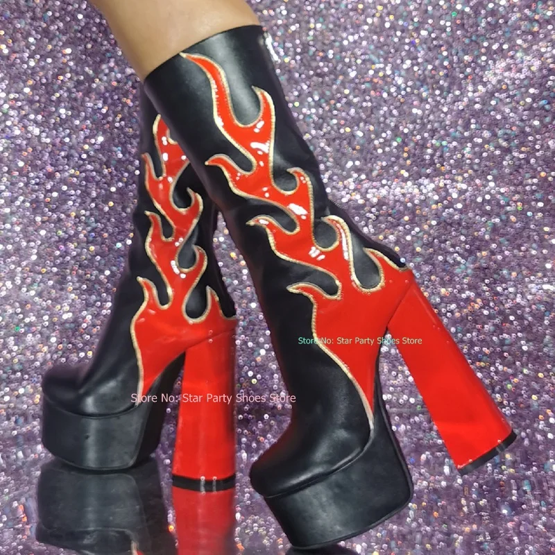 Attractive Woman Halloween Flame Ankle Boots Round Toe Side Zipper Square Heel Platform Black Red Short Boots
Attractive Woman Halloween Flame Ankle Boots Round Toe Side Zipper Square Heel Platform Black Red Short Boots